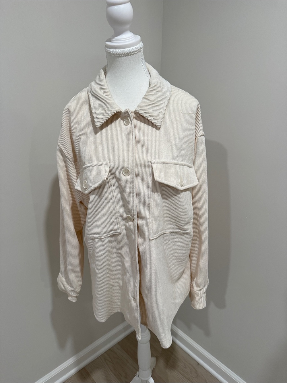 Cream Corduroy Button-Up Shacket Jacket Size L